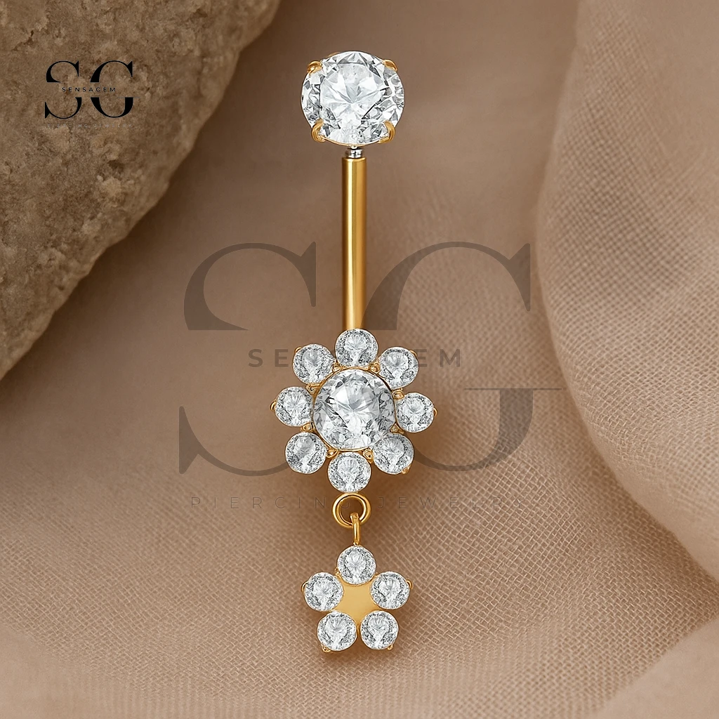 SGYS6039 Flower Shape Diamond Belly Ring with Cluster Petals – Bild 2