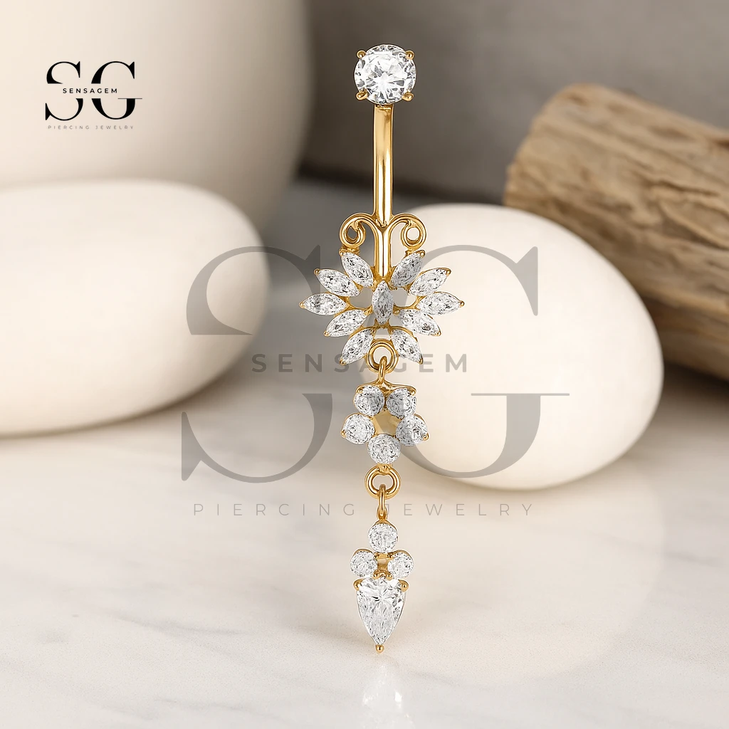 SGYS6042 Floral Zirconia Piercing with Crystal Cluster and Drop Design - Imagem 2