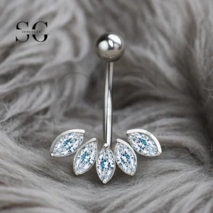 SGYS6049 G23 Titanium Flower CZ Belly Button Ring Internally Threaded
