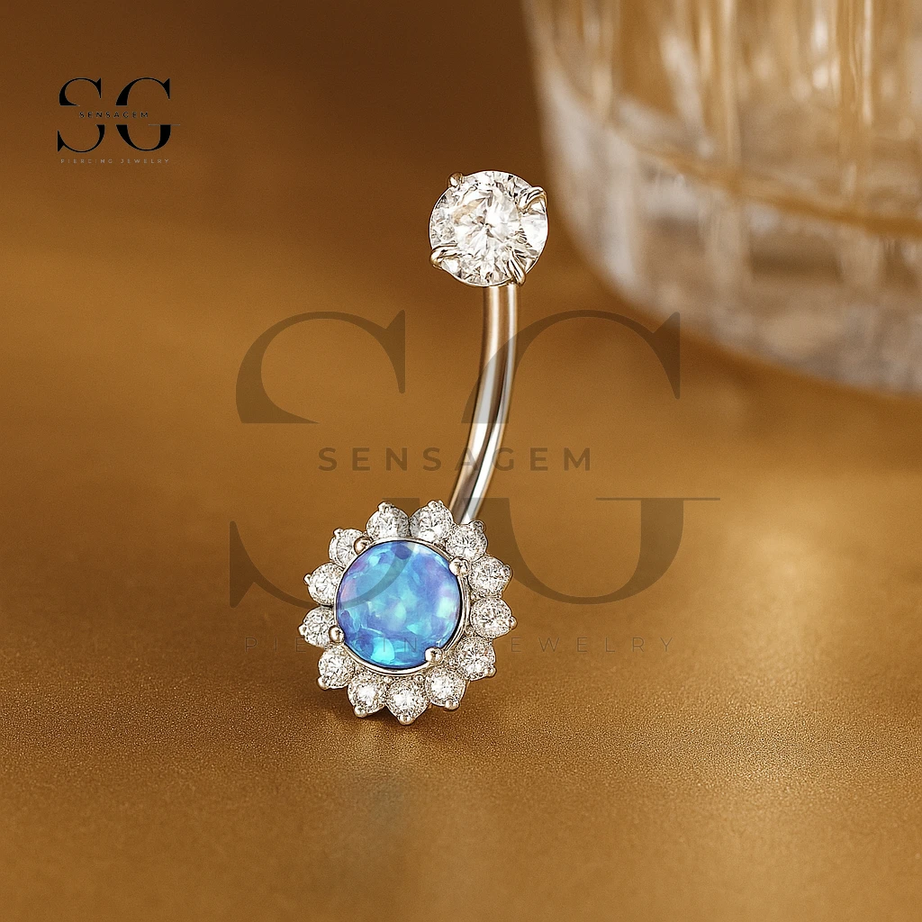SGYS6051 Elegant Opal05 Belly Ring with Crystal Flower Design