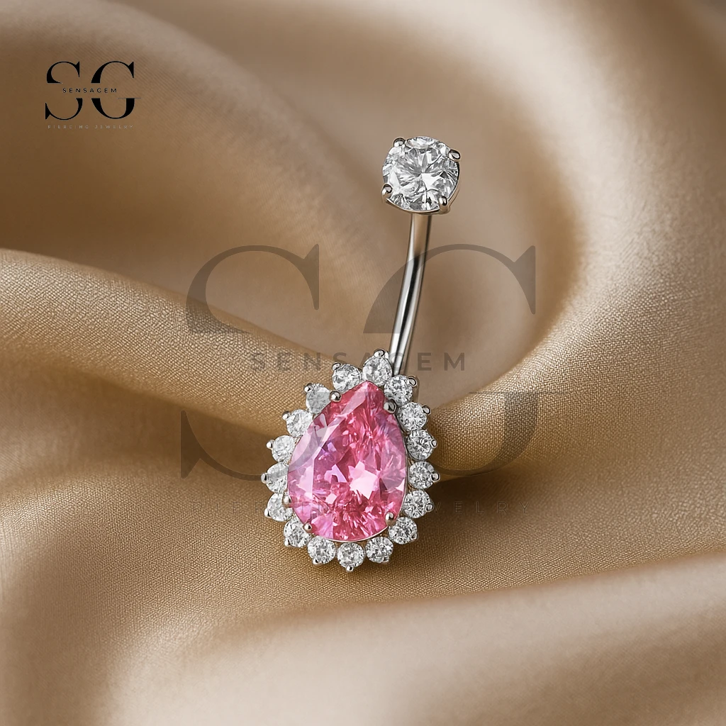 SGYS6052 Elegant Pink Zirconia Piercing with Gold and Silver Options