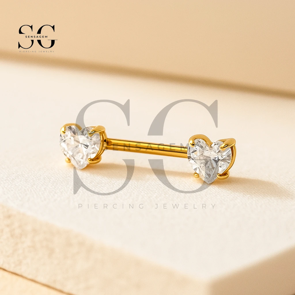 SGYS9032 Titanium Internally Threaded Heart Zircon Nipple Jewelry – Bild 2
