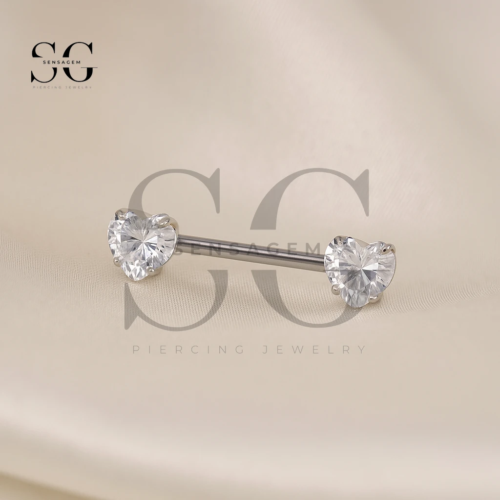 SGYS9032 Titanium Internally Threaded Heart Zircon Nipple Jewelry