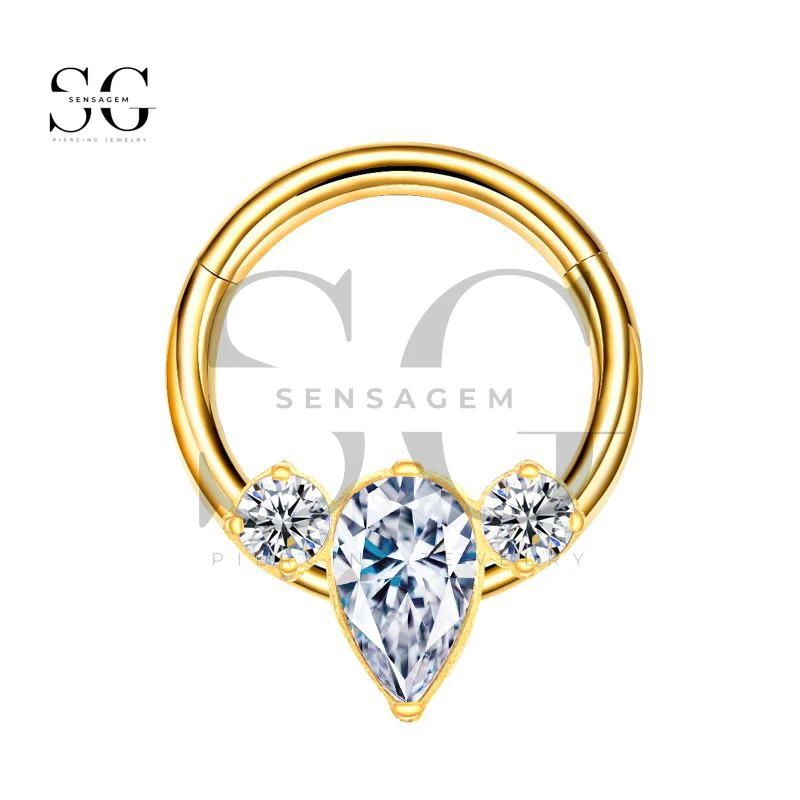 SGYS2021 Anello setto clicker con tre gemme F-136 in titanio con goccia a pera