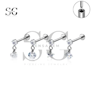 SG4027 Muilt Zircon Shape Titanium Labret Piercing Stub