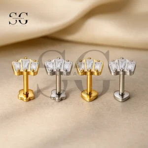 SG4196 Baguette CZ Flat Back Labret Stud