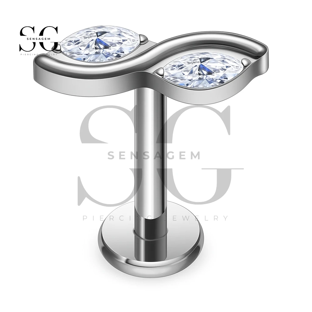 SG4387 Labret double marquise en titane de qualité implantaire F-136
