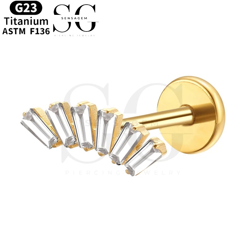 SGYS1011 Curved Baguette CZ Flat Back Cartilage Stud