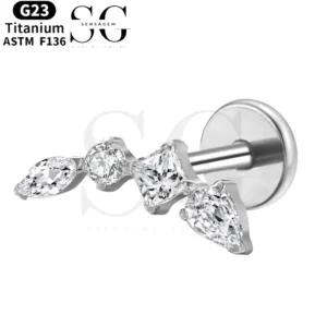 SGYS1012 Curved CZ Tiara Flat Back Labret Cartilage Stud