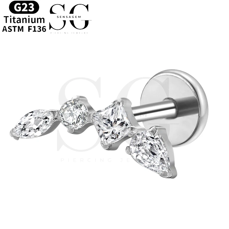 SGYS1012 Curved CZ Tiara Flat Back Labret Cartilage Stud