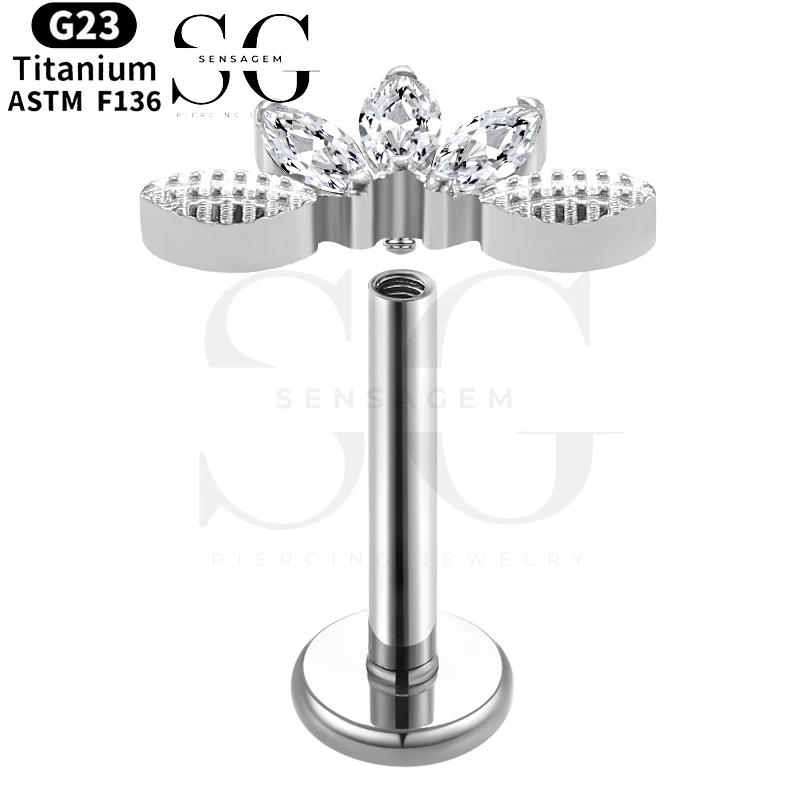 SGYS1013 Marquise CZ Leaf Vine Flat Back Labret Stud - Image 2