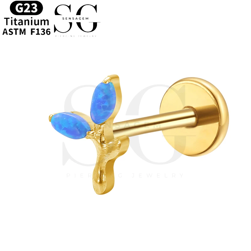 SGYS1015 Opal Trinity/Butterfly Flat Back Labret Cartilage Stud