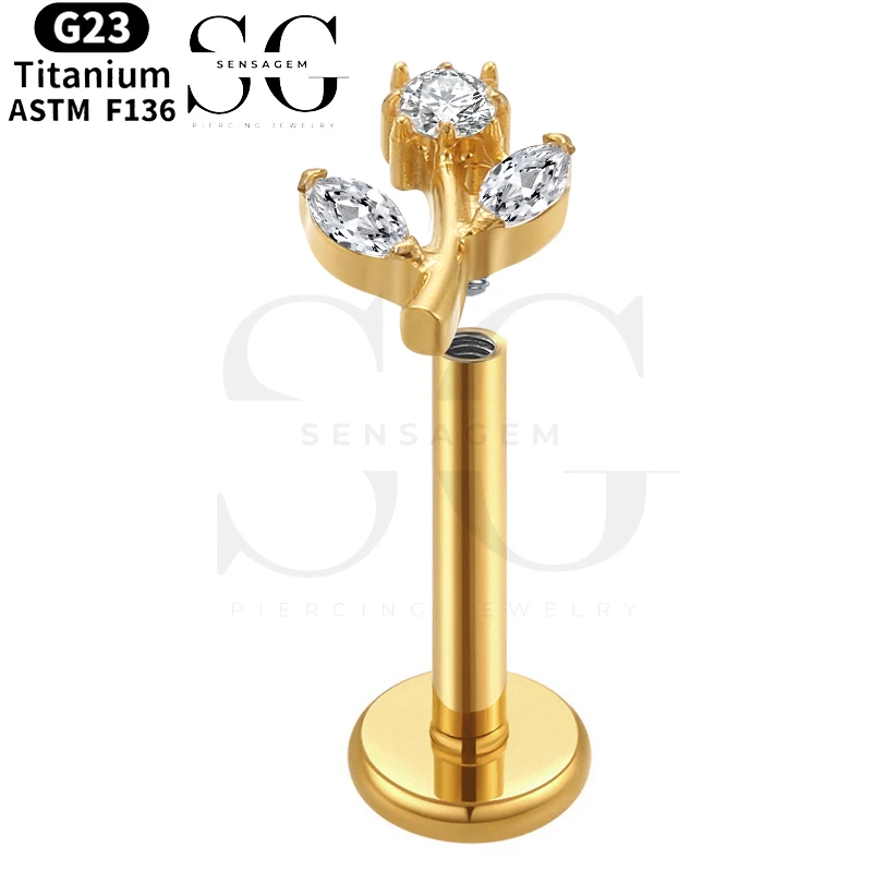 SGYS1016 Marquise & Round CZ Flower Vine Flat Back Labret - Image 2