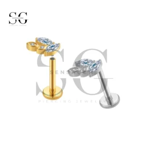 SGYS1017 Triple Baguette CZ Crown Flat Back Labret Piercing