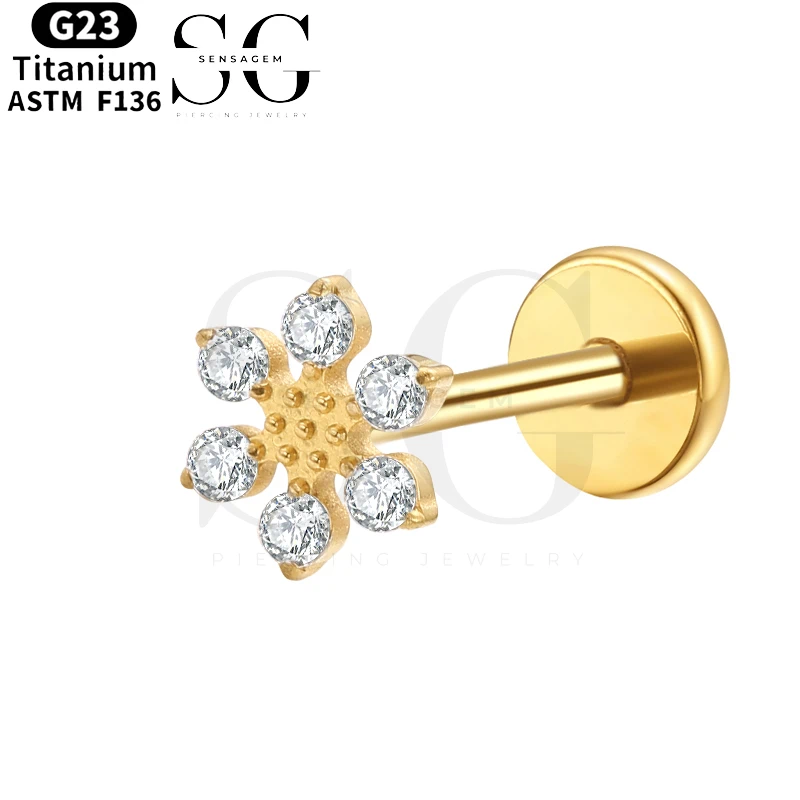 SGYS1018 Round CZ Flower/Snowflake Flat Back Labret Stud