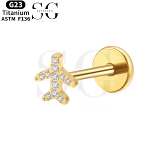 SGYS1022 Pave CZ Airplane Flat Back Labret Cartilage Stud