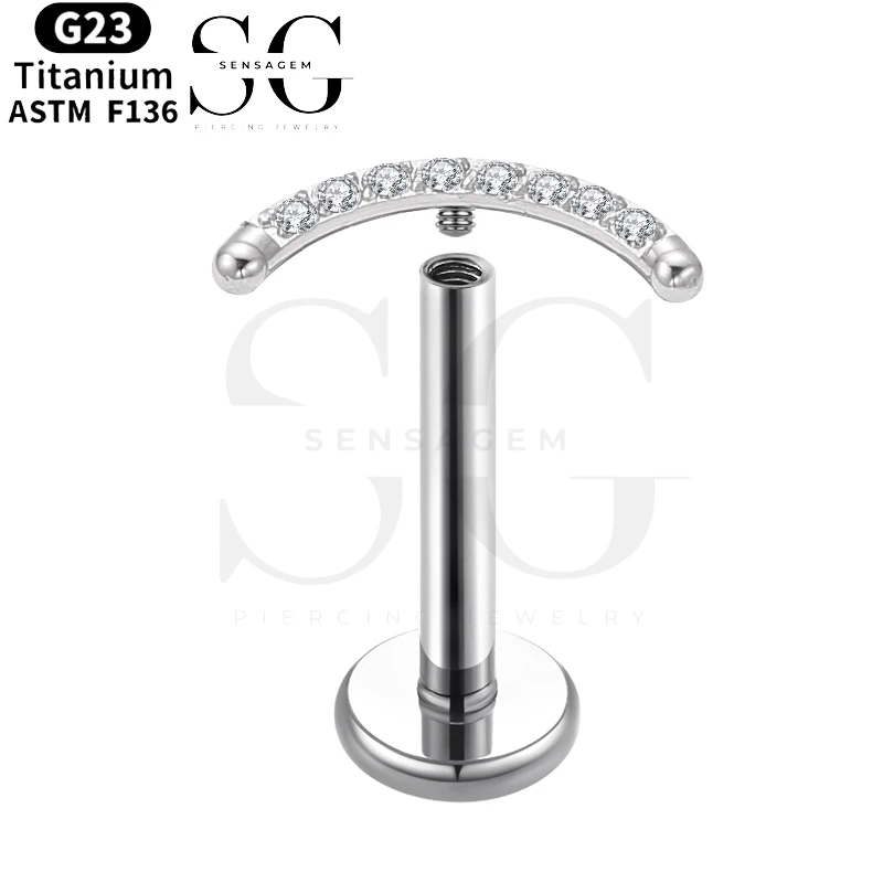SGYS1025 Curved Pave CZ Bar Flat Back Labret Earring - Afbeelding 2