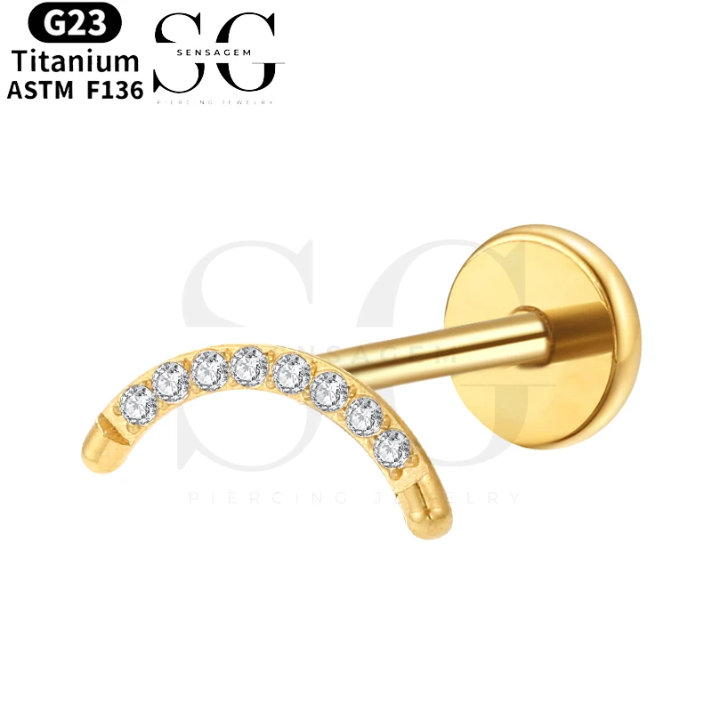 SGYS1025 Curved Pave CZ Bar Flat Back Labret Earring