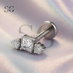 SGYS1029 Marquise/Pear CZ Leaf Vine Flat Back Labret Stud