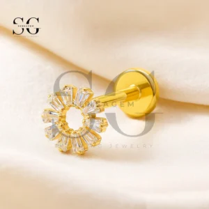 SGYS1036 CZ Dangle Star & Aqua Gem Flat Back Labret Piercing