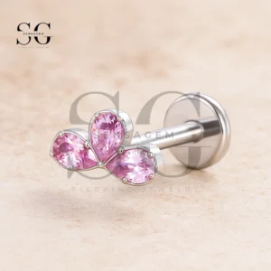 SGYS1044 Titanium Internally Threaded CZ Dangle Flat Back Labret