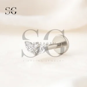 SGYS1046 Titanium Marquise CZ Internally Threaded Lip Labret