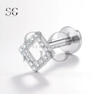 SGYS1049 CZ Paved Square Titanium Internally Threaded Labret
