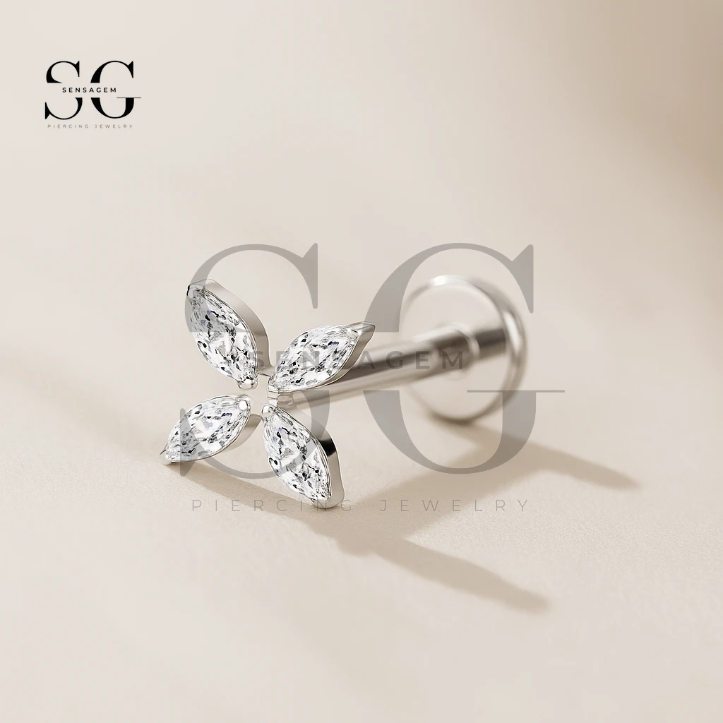 SGYS1054 Marquise Flower CZ Internally Threaded Labret