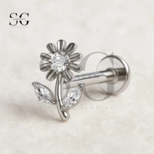 SGYS1058 CZ Daisy Flower Internally Threaded Labret Piercing