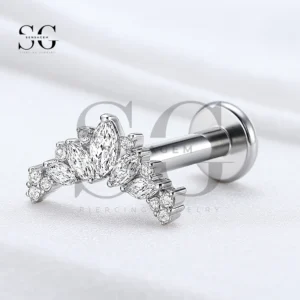 SGYS1060 Marquise Tiara CZ Internally Threaded Labret