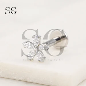 SGYS1064 Marquise Flower CZ Internally Threaded Labret