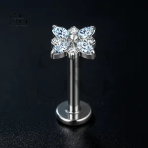 SGYS1069 Marquise Petal CZ Flower Internally Threaded Labret