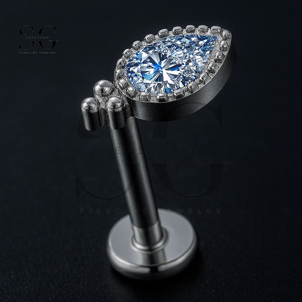 SGYS1070 Beaded Teardrop CZ Internally Threaded Labret
