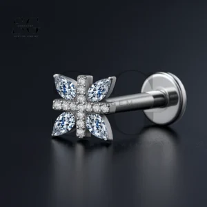 SGYS1071 Marquise Cross Cluster Internal Thread Stud