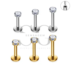 SGYS1083 Prong-Set Cubic Zirconia Barbell Lip Stud