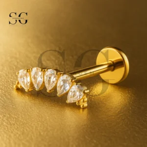 SGYS1095 Titanium Internal Thread Pear CZ Cluster Stud