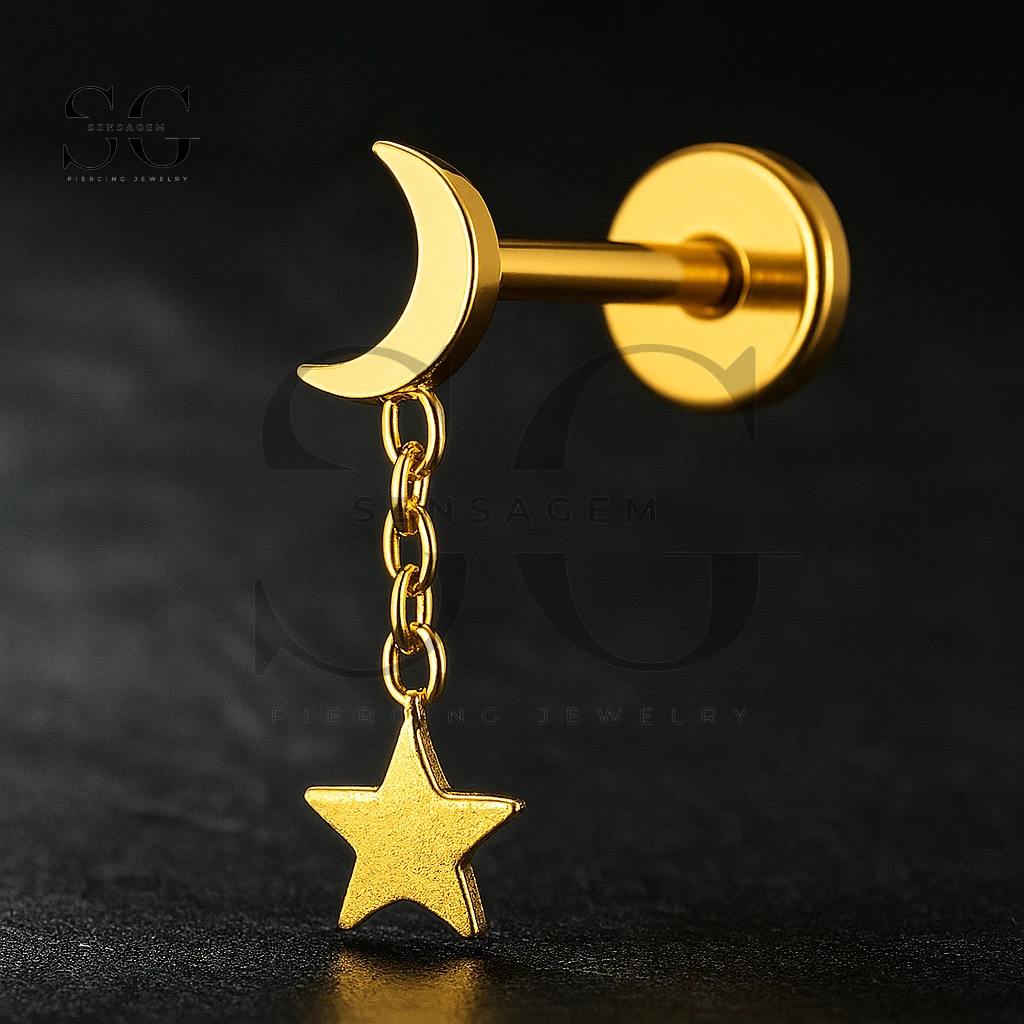SGYS1096 Titanium Moon & Star Dangle Internal Labret