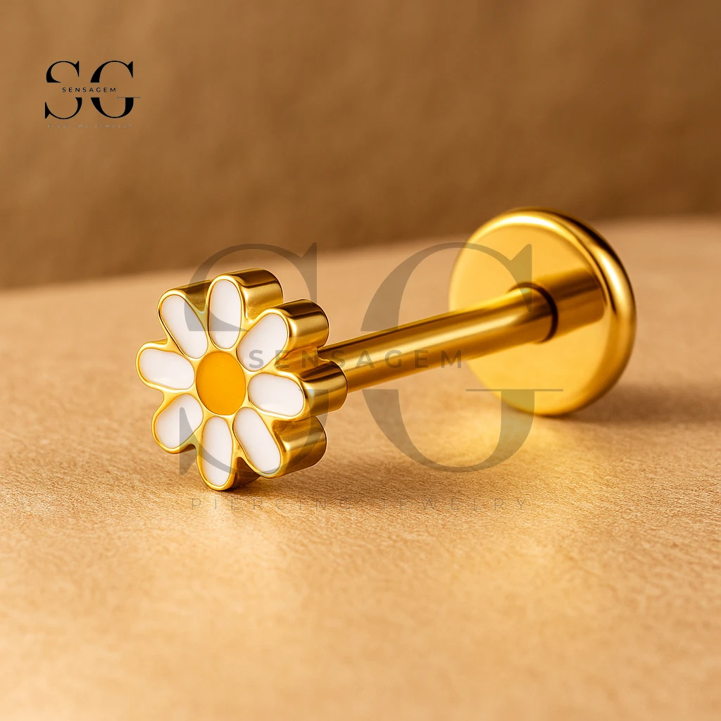 SGYS1108 Titanium Internal Thread Enamel Daisy Stud