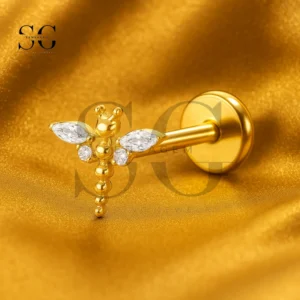 SGYS1109 Titanium Dragonfly Labret Stud with Double Marquise CZ