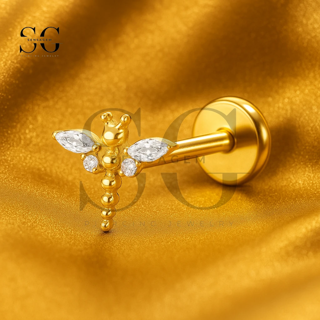 SGYS1109 Titanium Dragonfly Labret Stud with Double Marquise CZ