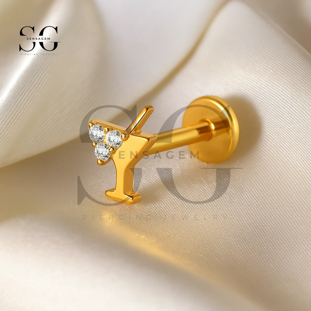 SGYS1118 Titanium Martini Cocktail Glass CZ Labret