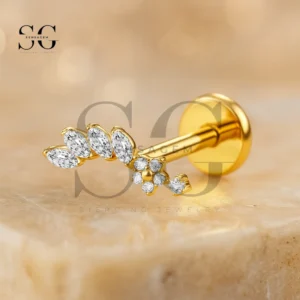 SGYS1122 Titanium Flower & Leaf CZ Internal Labret