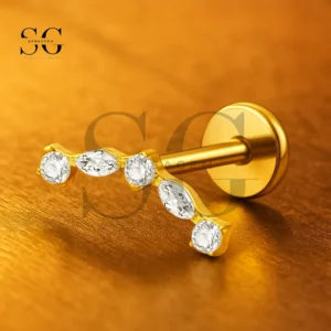 SGYS1124 Titanium Marquise and Round CZ Labret Piercing