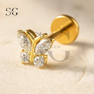 SGYS1125 Titanium Butterfly CZ Internal Labret Stud