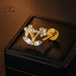 SGYS1127 Titanium Floral Branch CZ Internal Labret