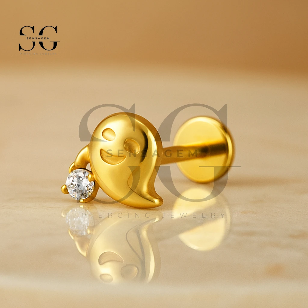 SGYS1157 Titanium Cute Ghost CZ Dangle Internal Labret - Afbeelding 2
