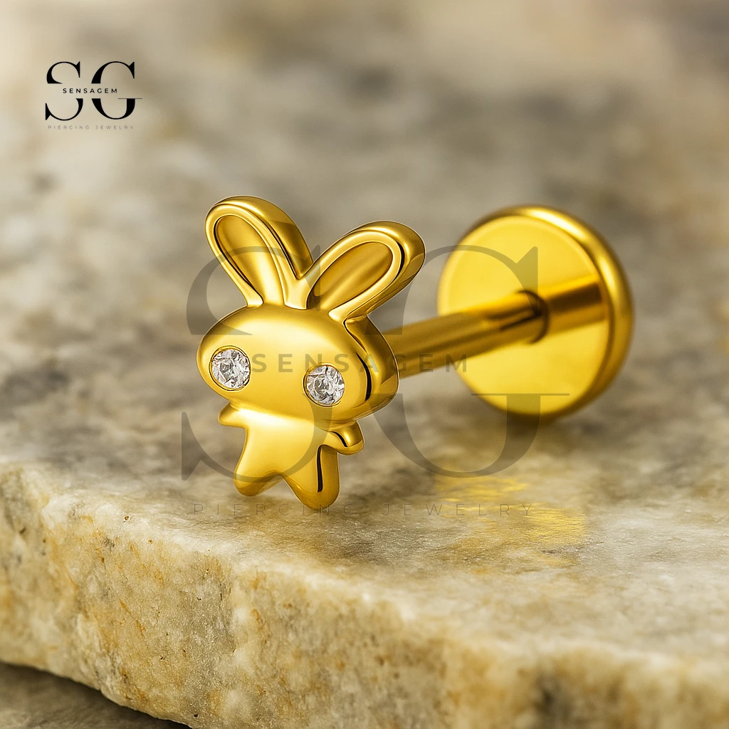 SGYS1159 Titanium Cute Bunny CZ Internal Labret - immagine 2