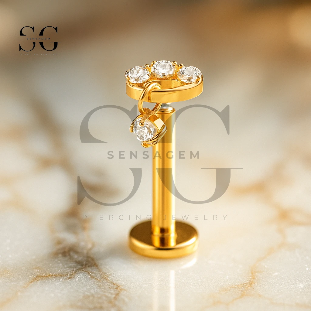 SGYS1163 Titanium CZ Triple Dangle Cluster Internal Labret - immagine 2