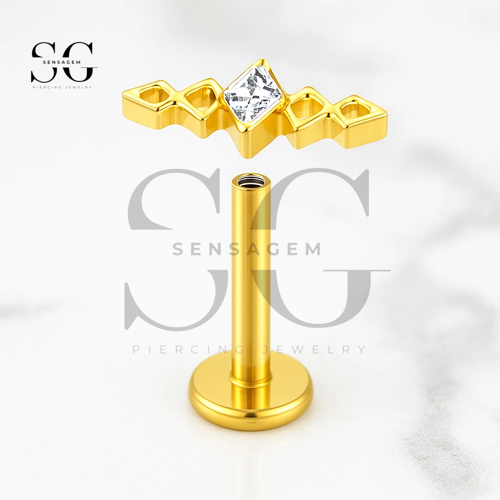SGYS1165 Titanium Rhombus CZ Labret - Image 2