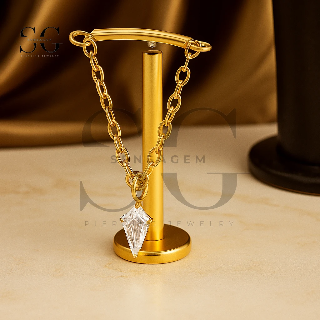 SGYS1177 Rhombus CZ Dangle Titanium Labret Stud - immagine 2